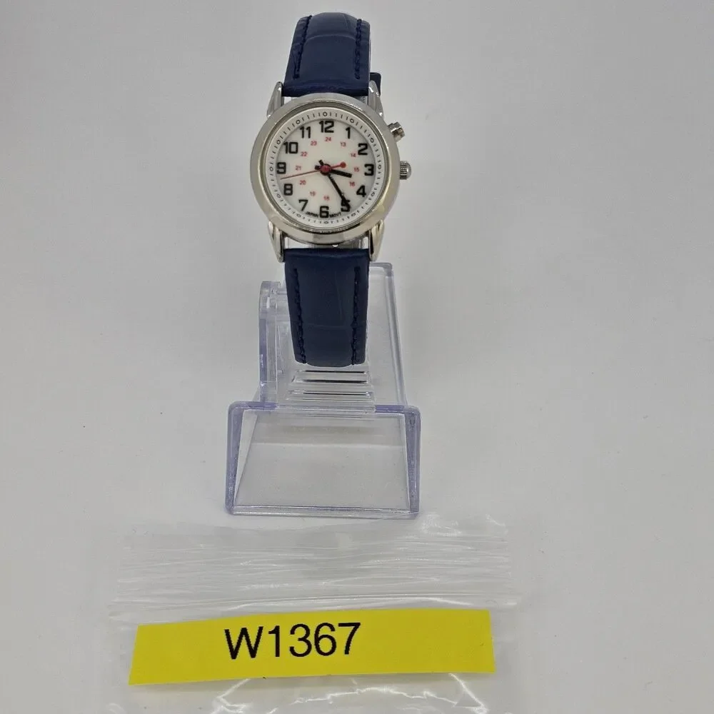 28MM Women Watch White Dial New‎ Blue Leather Bands New Battery READ DESCRIPTION